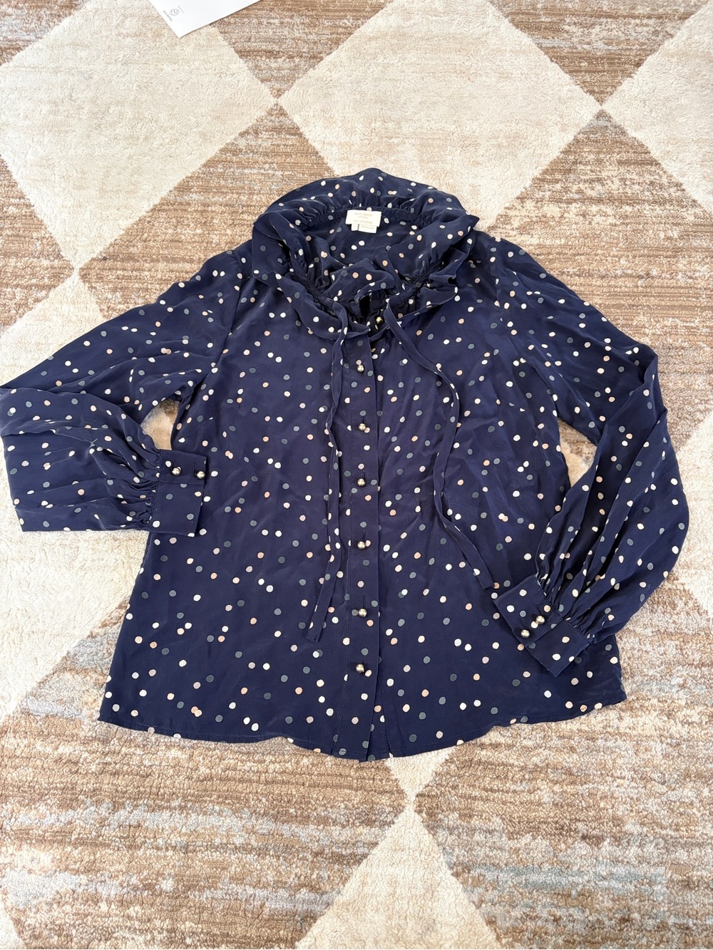kate spade Navy Polka Dot Ruffle Tie Blouse